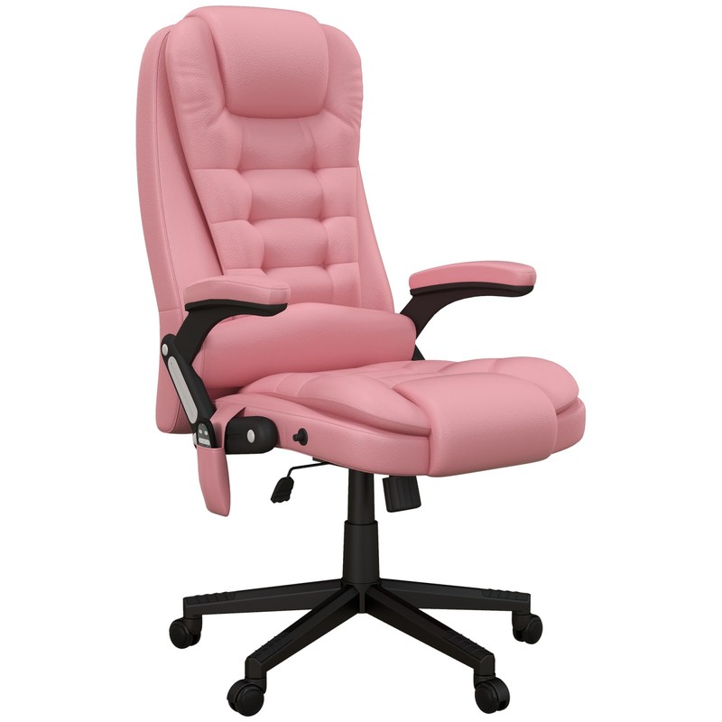 High Back Vibration Massage Office Chair with Heat & Recline, Pink gallery
