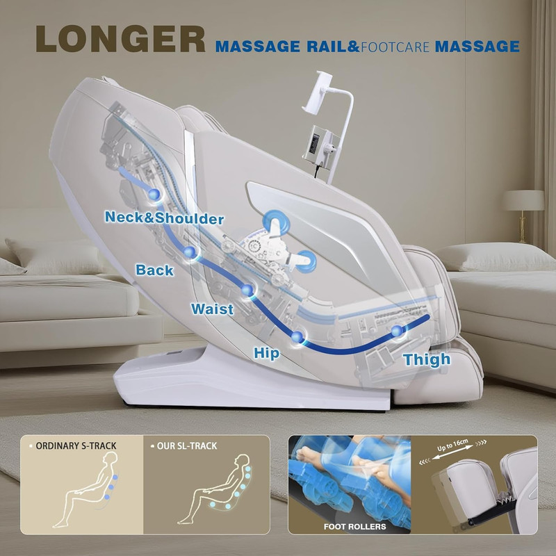 4D Full Body Massage Chair with Heat, Zero Gravity & Voice Control - Beige gallery