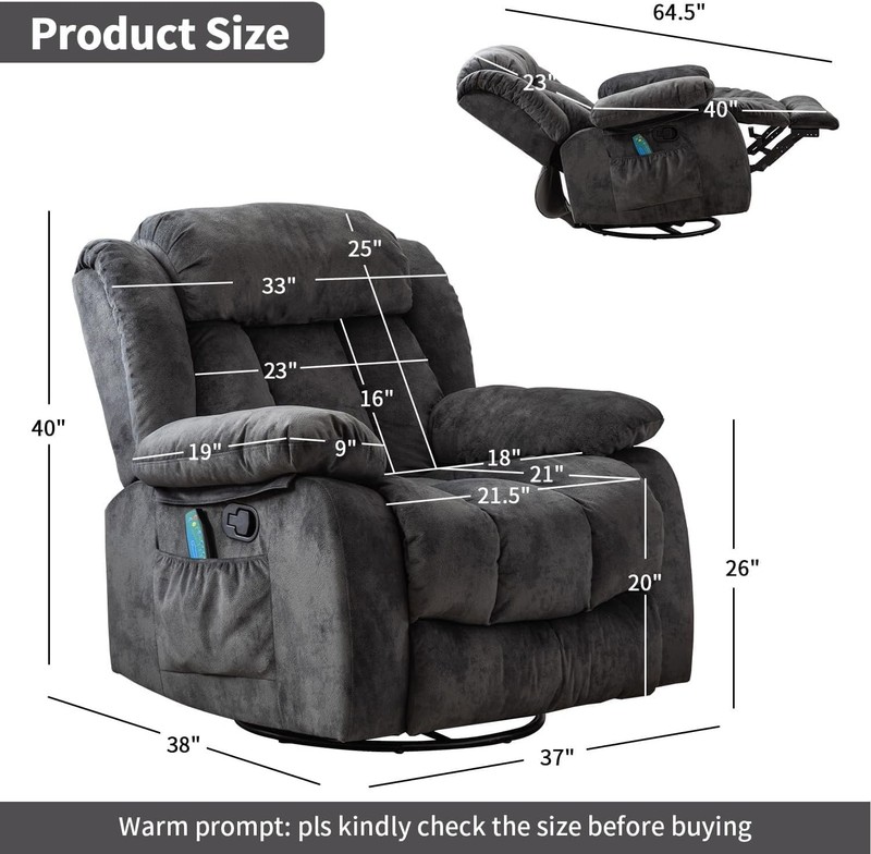 Massage Swivel Rocker Recliner W/ Heat & Vibration Manual Rocking Recliner Chair gallery