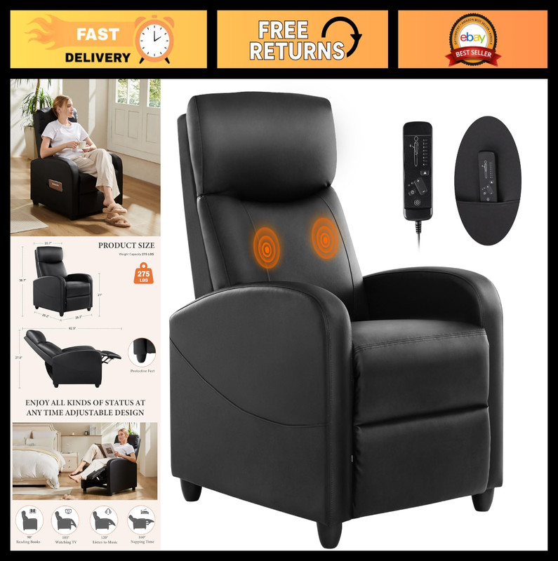 Adjustable Massage Recliner Chair for Adults – Lumbar Support, Modern Fabric, Bl