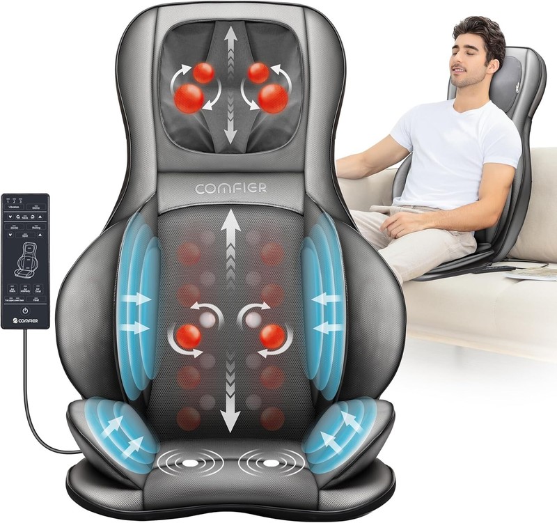 Portable Shiatsu Massage Chair Pad with Heat & Compression - Gray Comfort gallery