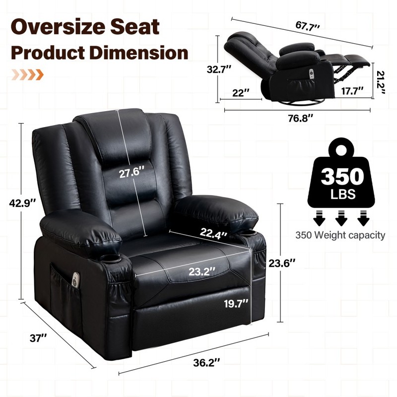 Rocker Recliner Chair with Massage&Heat for Adults,360°Swivel Oversized Recliner gallery