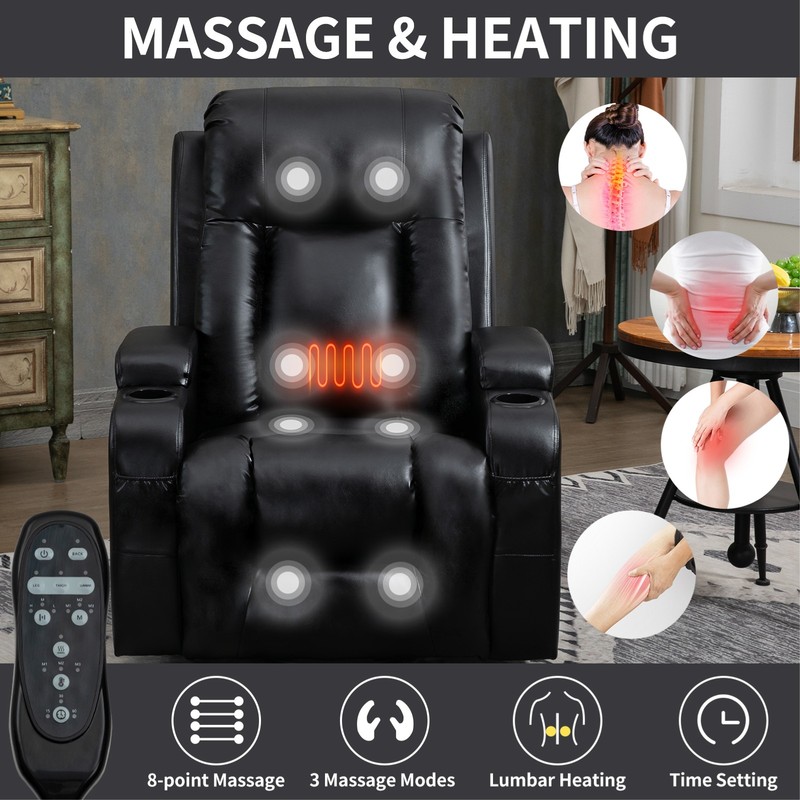 Power Lift Recliner Chair with Massage & Heat for Elderly, 350 Lbs, Black gallery