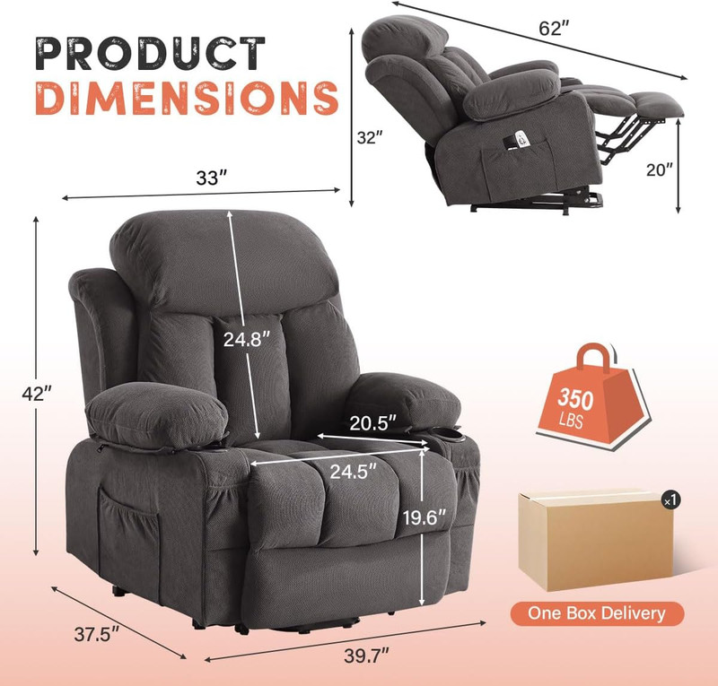 BOSMILLER Power Lift Recliner Chair with Massage and Heat for Elderly, Electric gallery