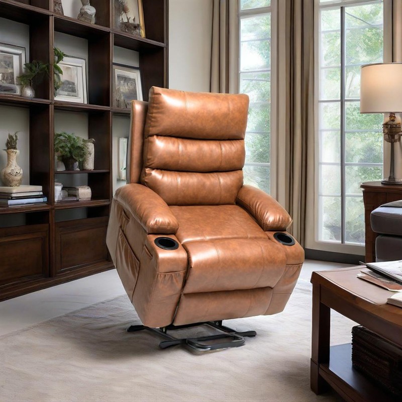 Power Lift Recliner Chair with Massage & Heat, 21" Seat, Brown PU gallery