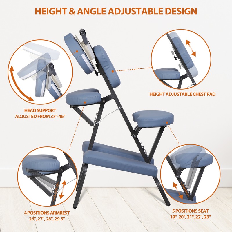 Portable Massage Chair with Carry Bag Pu Leather Tattoo Chair Lightweight Blue gallery