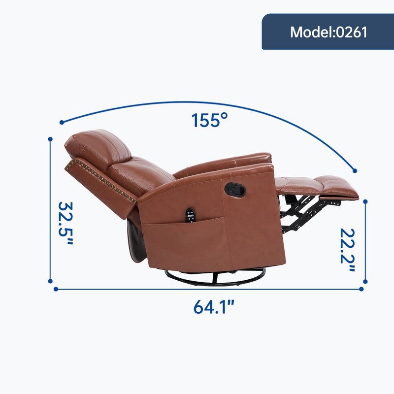 Massage Recliner Chair - Heated, Genuine Leather,Rocking & Swivel,Manual Recline gallery