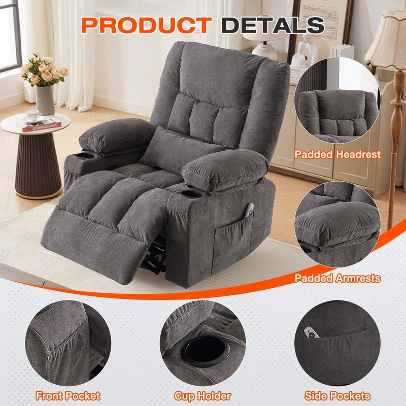 8-Points Massage Recliner Chair with Heated Rocking Function for Adults,Oversize gallery