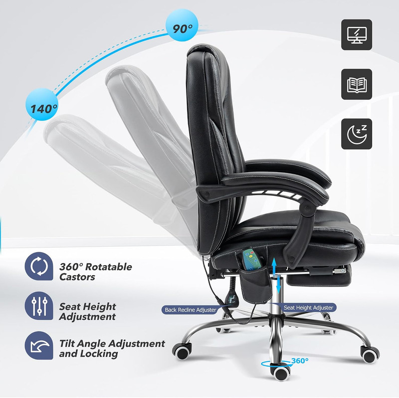 Tonghuas Massage Office Chair with Foot Rest Vibration and Heating, 90-130° Recl gallery