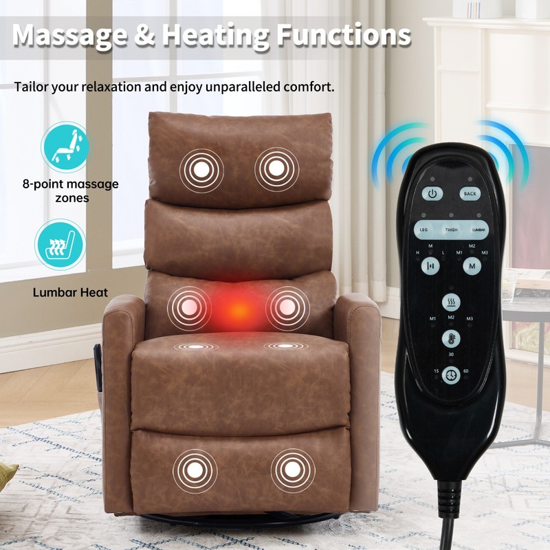 Manual Recliner Chair with Massage, Heat, Rocker & Swivel, Yellow gallery