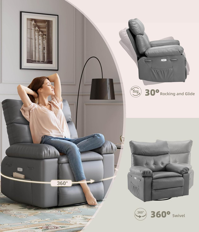 Oversized Power Rocker Recliner Chair with Heat, Massage & USB Port gallery