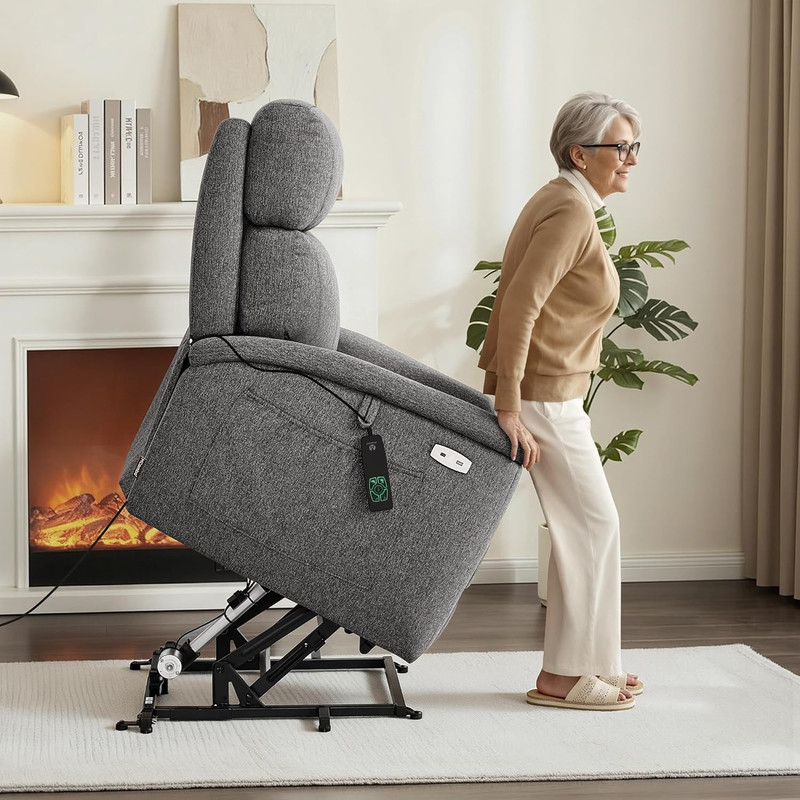 Dark Grey Power Lift Recliner Chair with Massage, Heat & Adjustable Headrest gallery