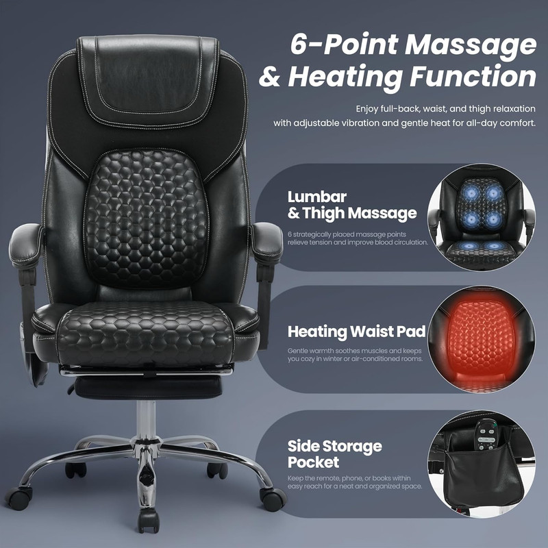 Massage Office Chair with 3-Level Heat and Footrest – 20-Min Easy Assembly, 300 gallery