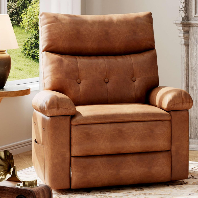 Heated Massage Leather Recliner Chair with Side Pocket for Living Room & Bedroom