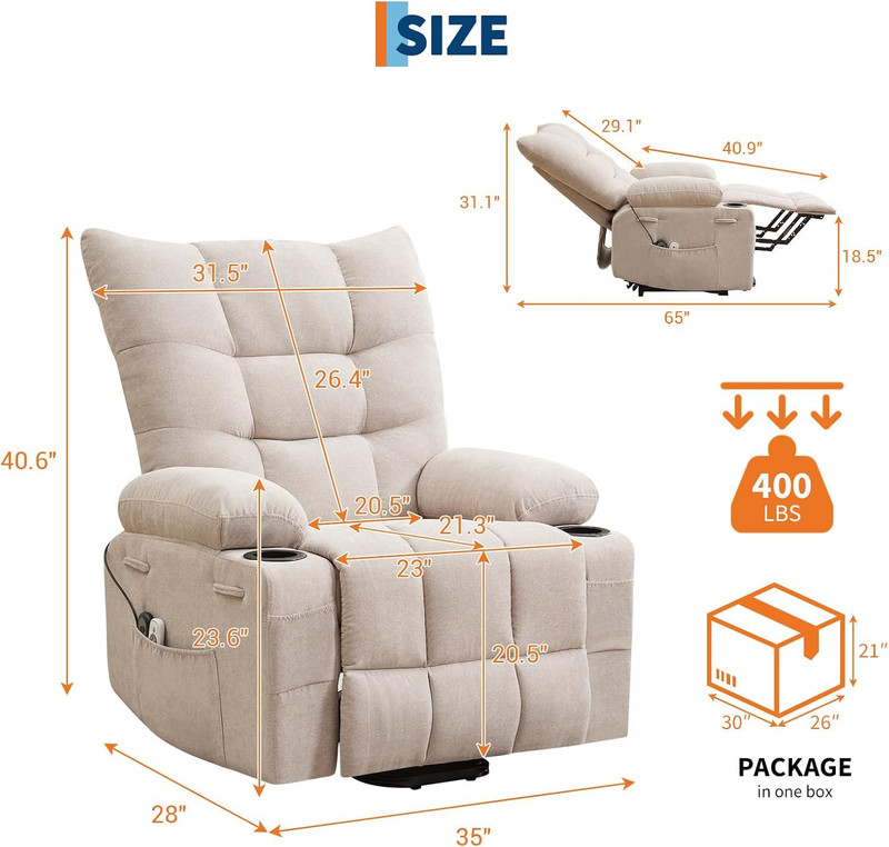 Electric Power Lift Recliner Chair with Massage, Heat & Cup Holders gallery
