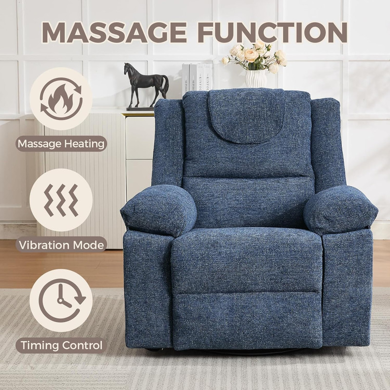 Blue Oversized Massage Rocker Recliner Chair with 360° Swivel and Heating gallery