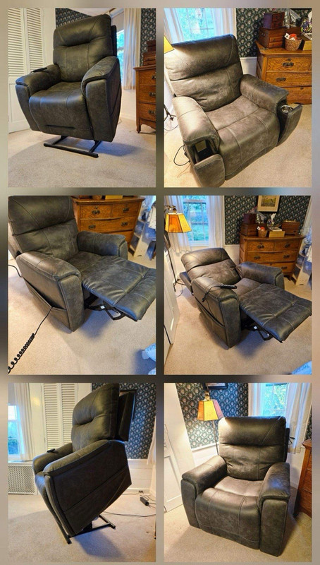 MotoMotion Gray Power Lift Recliner w/ Heat Massage, USB, Wireless Charging