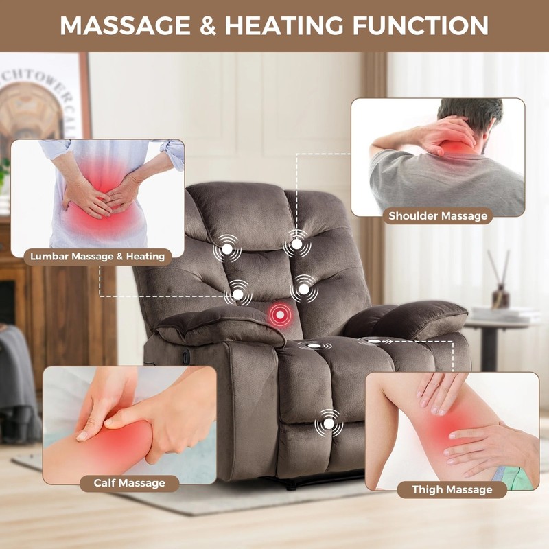 CANMOV Power Recliner Chair - 41" Wide Electric Massage Recliner with Heat & USB gallery
