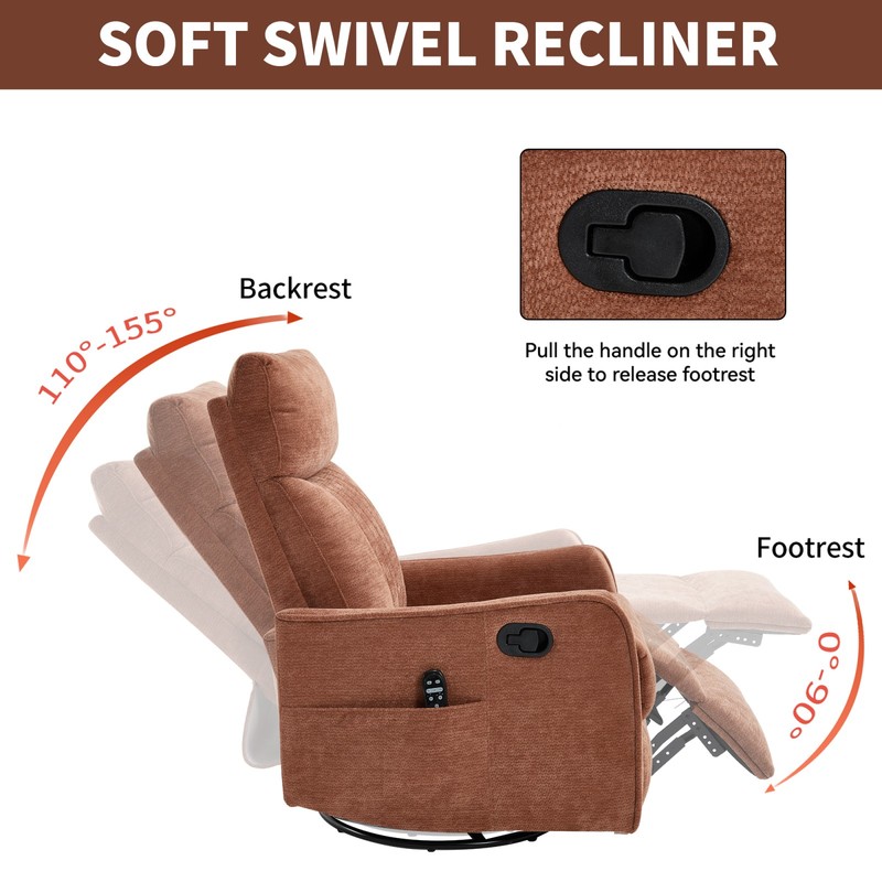 Orange Fabric Manual Recliner Chair with Massage, Heat, Rocker & Swivel gallery