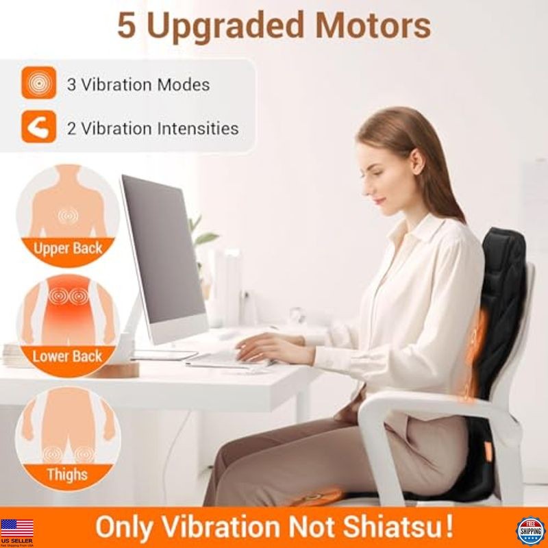 Back Massager with Heat, 5 Vibrating Nodes, 2 Heat Levels, Cushion Chair Pad gallery