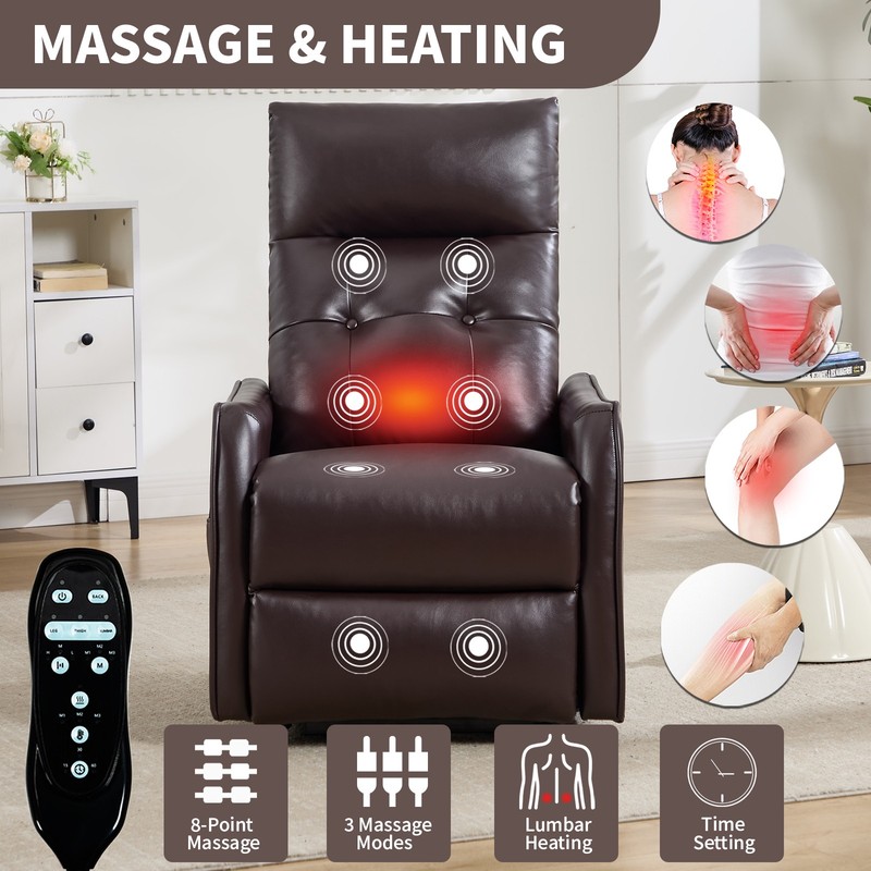 Brown Power Lift Recliner Chair with Massage, Heat & USB, 155° Max Recline gallery