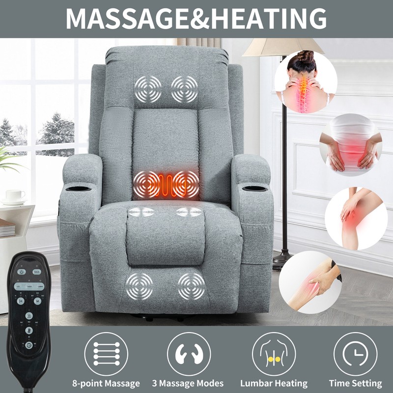 Elderly Recliner Chair with Okin Motor, Massage, Heating, USB, Cup Holders gallery