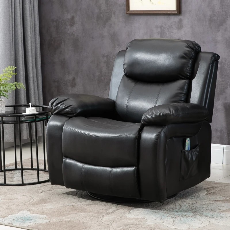 Black Faux Leather Remote Control Massage Recliner Chair with Footrest gallery