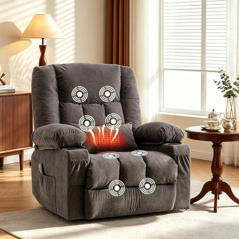 Swivel Rocker Recliner Chair with Vibration Massage and Heating Functions for Ad