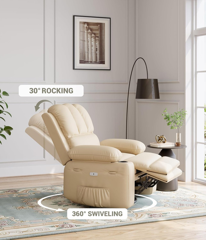 27" Power Recliner Chair with Massage, Heat, USB & Side Pockets, Beige gallery
