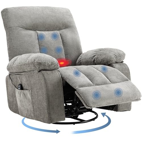Rocker Recliner Chair, Swivel Recliner with Vibration Massage & Lumbar Grey gallery