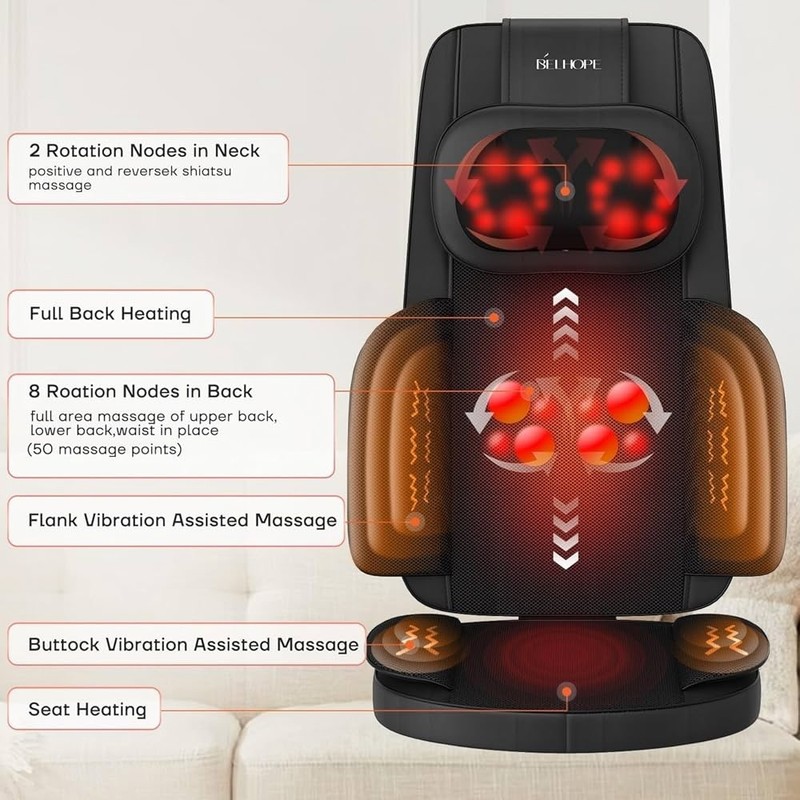 Belhope SJD-01 Massage Chair Cushion Black Heated Shiatsu Vibration LCD Remote gallery
