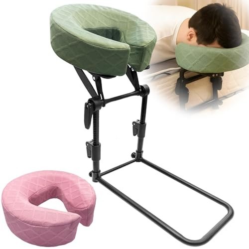Adjustable Massage Headrest for Bed & Table, 2 Washable Pillowcases - Green & Pi gallery