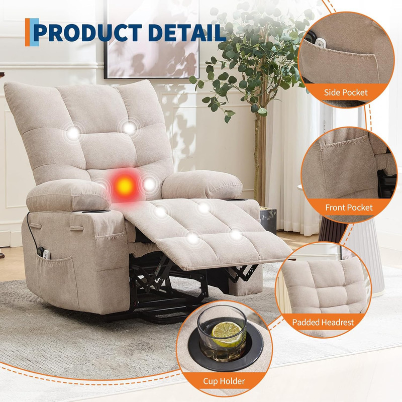 Electric Power Lift Recliner Chair with Massage, Heat & Cup Holders gallery