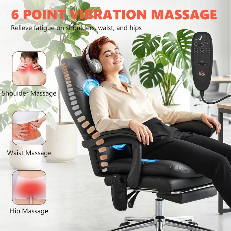 Ergonomic Executive Massage Chair, 6 - Point Vibration, Faux Leather, Black gallery