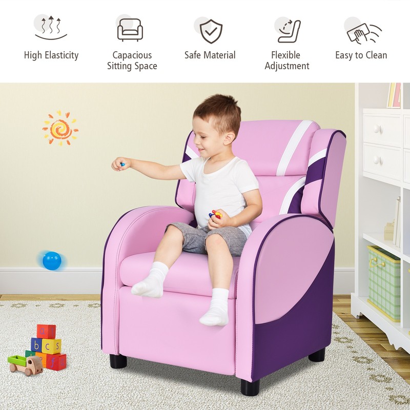Honeyjoy Kids Recliner Chair Gaming Sofa PU Leather Armchair w/Side Pockets Pink gallery