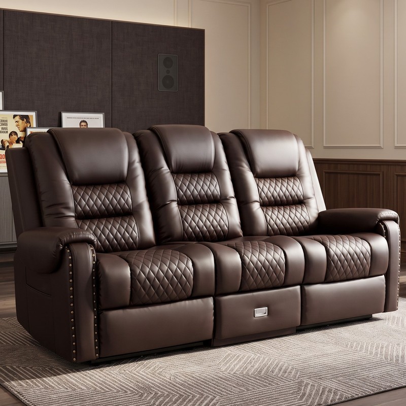 Oversized PU Leather Massage Recliner Chair 3-Seat Sofa Couch w/Drawer,USB Brown gallery