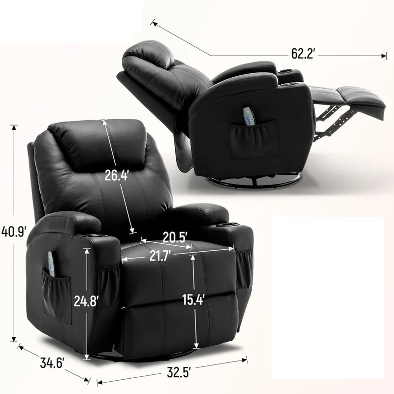 360° Massage and Heat Rocking Chair Swivel Recliner Chairs gallery