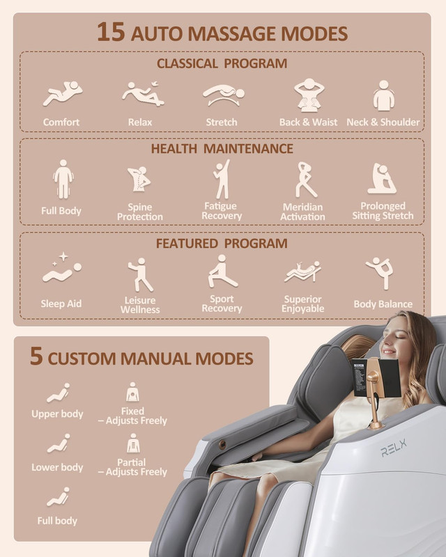 Massage Chair Full Body, 20 Modes Zero Gravity Sl-Track Shiatsu Massage Chair Bu gallery