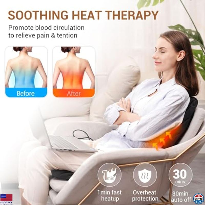 Back Massager with Heat, 5 Vibrating Nodes, 2 Heat Levels, Cushion Chair Pad gallery