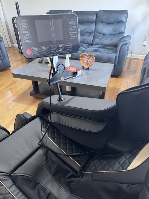 Electric Massage Chair w/ Tablet Control, Black/Gold Faux Leather Solid gallery