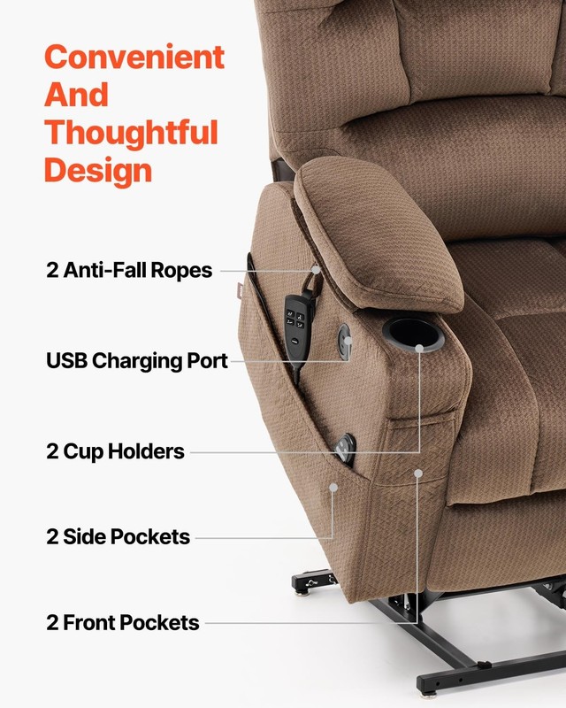 Power Lift Recliner Chair with Heat & Massage, Dual Motor, USB Port, 2 Cup Holde gallery