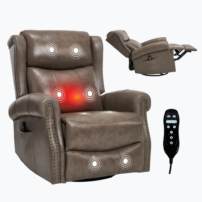 Manual Recliner Chair with Heat Massage, Rocker & Swivel in Leather gallery