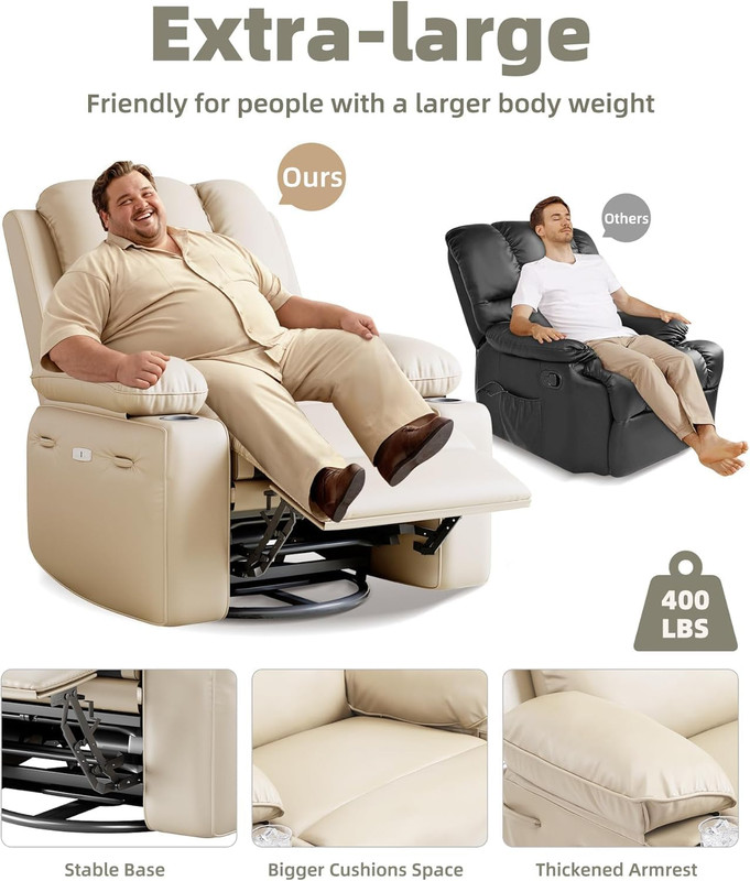 360° Swivel Electric Recliner Chair with Massage & Heat - Extra Wide gallery