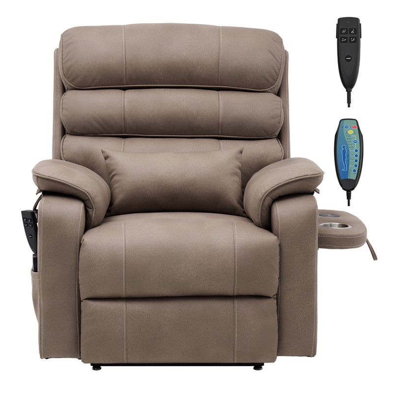 Power Lift Recliner Chair with Heat and Massage Electric Recliner Light Brown gallery