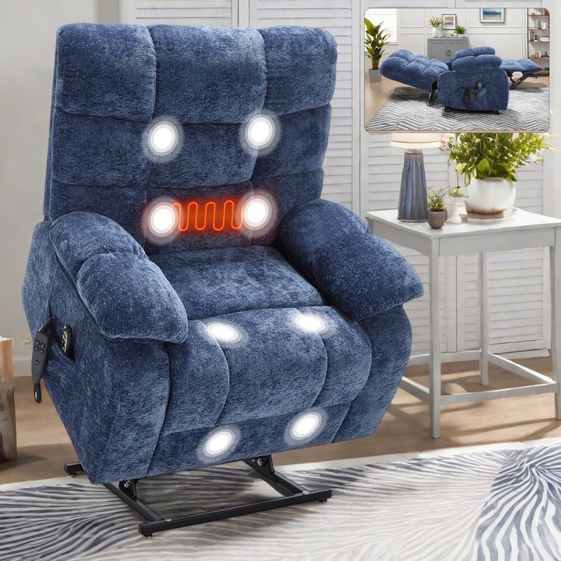 Lift Recliner Chair Heat Massage Chair Dual Motor Infinite Position Up to 350LB