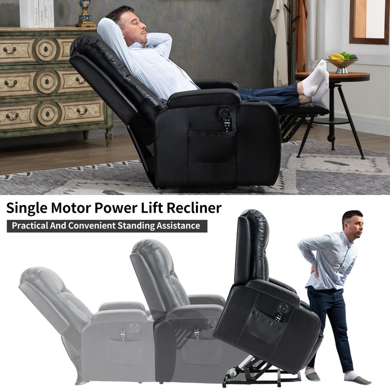 Power Lift Recliner Chair with Massage & Heat for Elderly, 350 Lbs, Black gallery