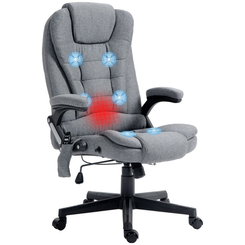 Vibrating Massage Office Chair with Heat, 6 Point, Linen High Back, Reclining