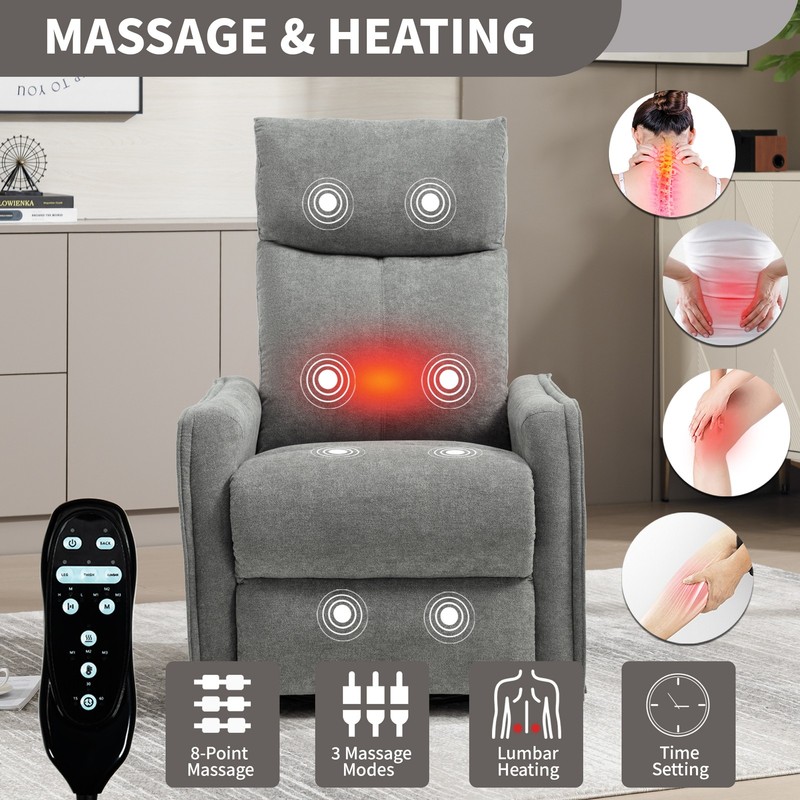 Manual Recliner Chair with Massage, Heat, Swivel & Rocker, Light Grey gallery