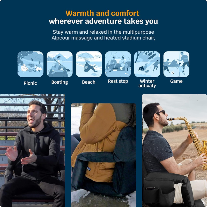 Alpcour Heated Massage Reclining Stadium Seat for Bleachers – Wide Bleacher Chai gallery