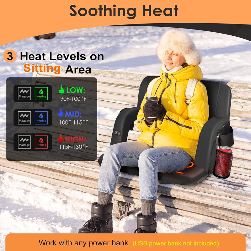 HOPERAN Massage Heated Stadium Seats for Bleachers with Back Support & Lumbar Pi gallery